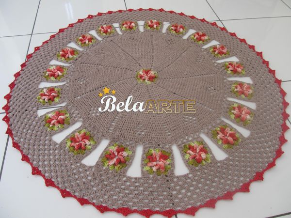 tapete Redondo floral vermelho